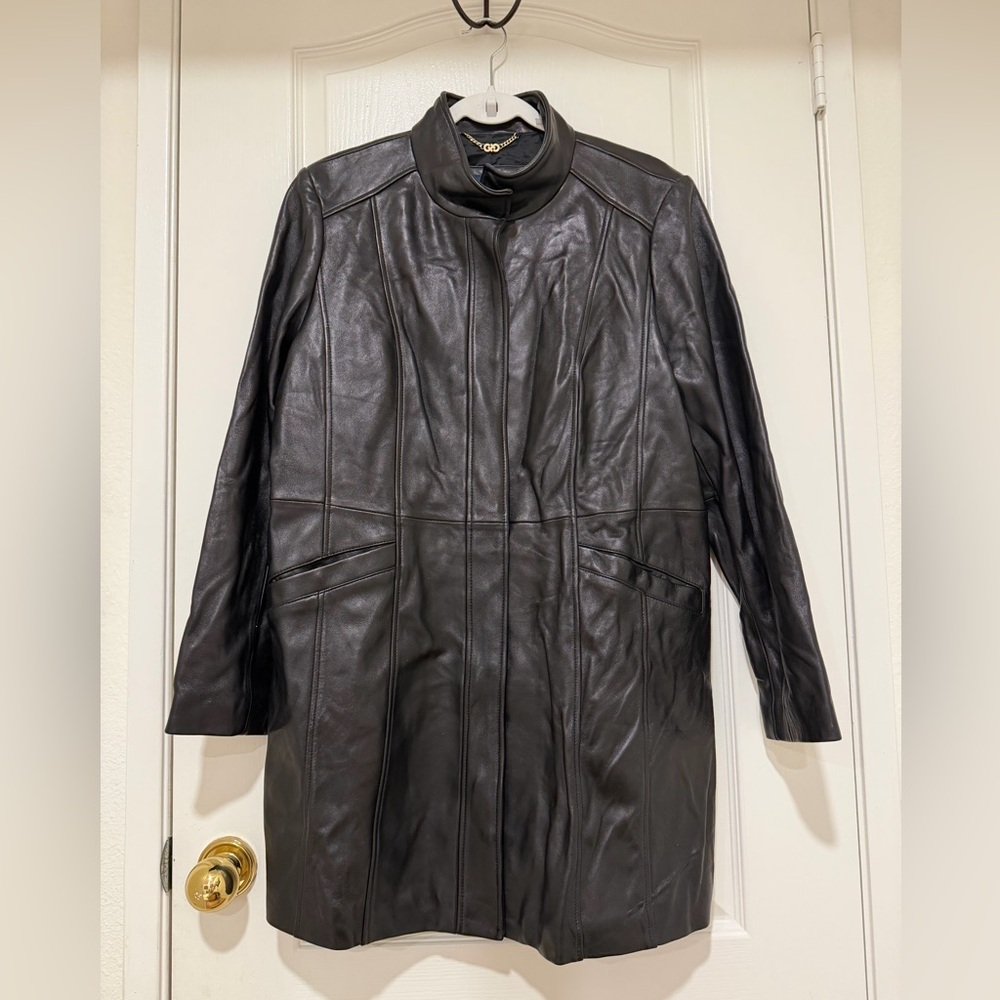 Cole Haan Black Lambskin Leather Coat XL Women’s Tailored Jacket